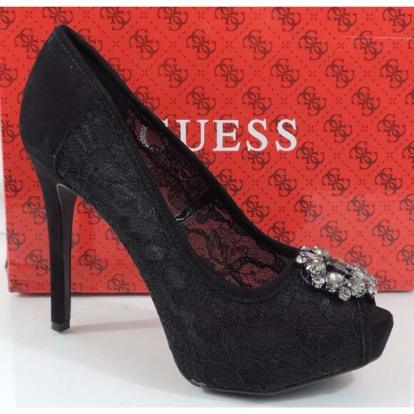 Guess Hotspot Platform Dress Pumps Heels Black Multi Fabric Size 10 - Picture 3 of 9